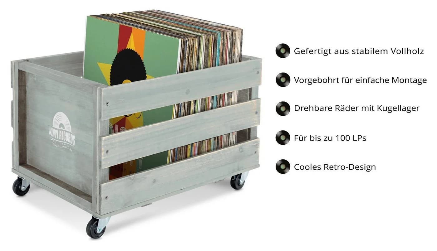 Stagecaptain Holzkiste SPK-100 "Emil" Grau Schallplattenkiste