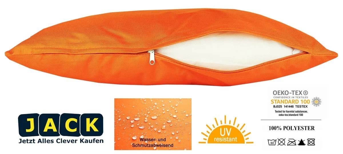 JACK Dekokissen Orange 45x45cm Outdoor Lounge Kissen mit Füllung - Bild 5