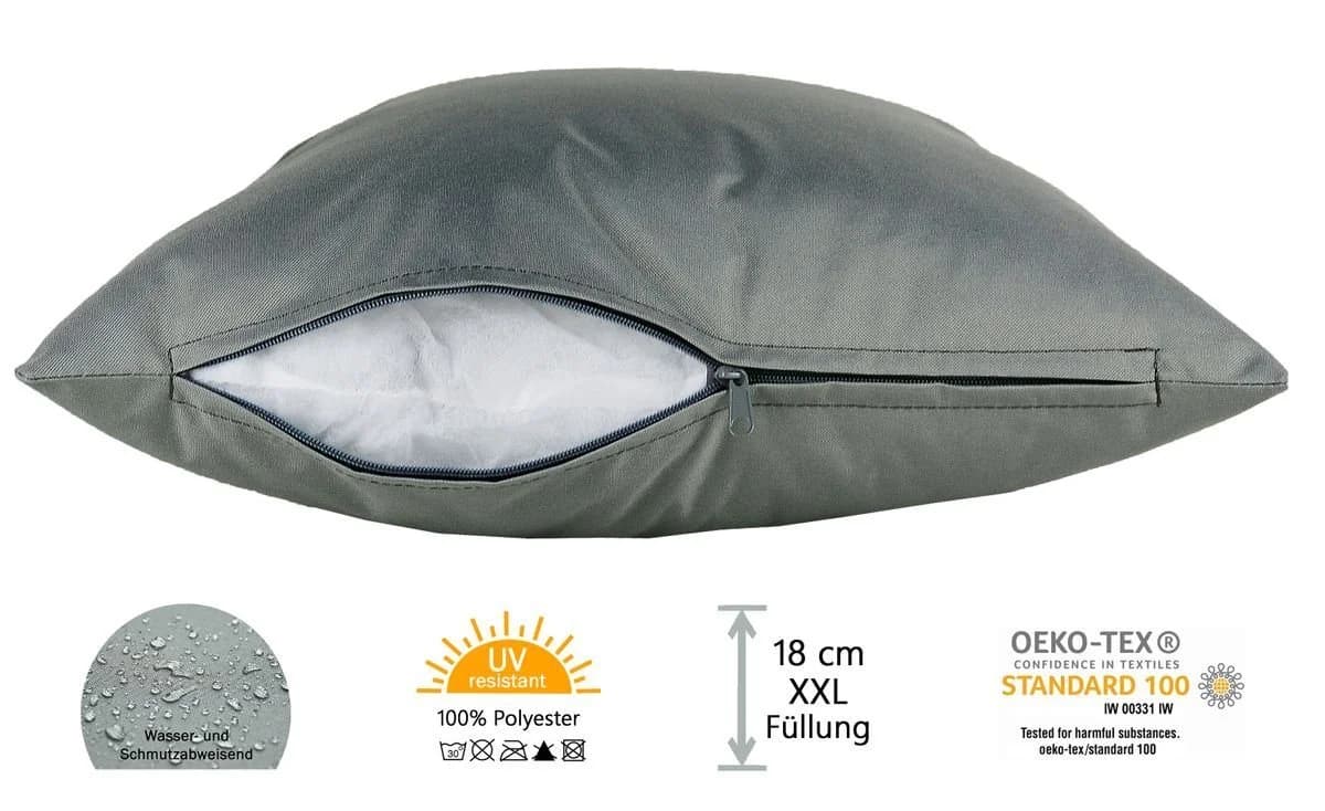 JACK Dekokissen 2x 50x50cm Grau Outdoor Lounge Kissen XXL Füllung - Bild 3