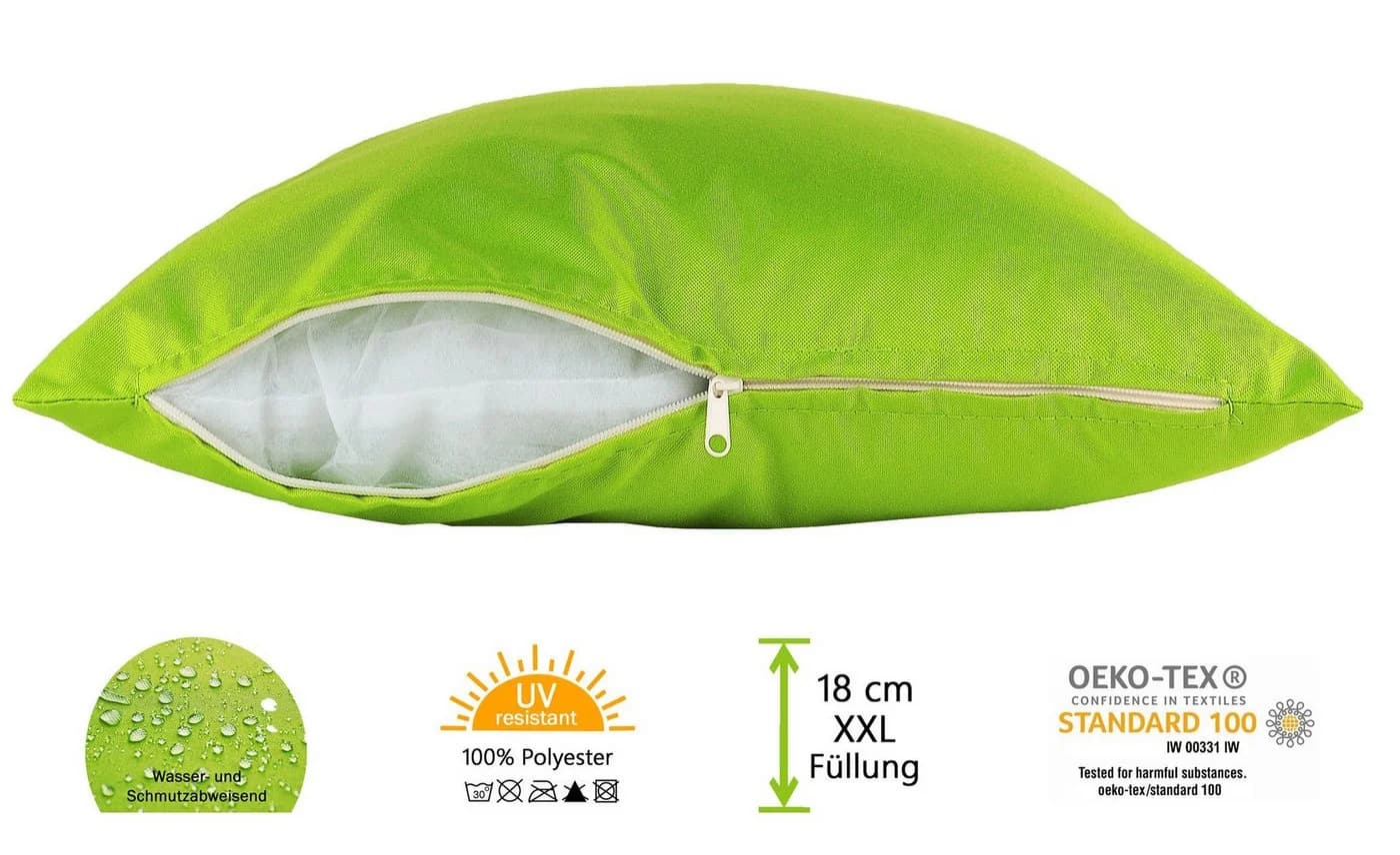 JACK Dekokissen 2x 50x50cm Outdoor Lounge Kissen Grün mit XXL Füllung - Bild 3