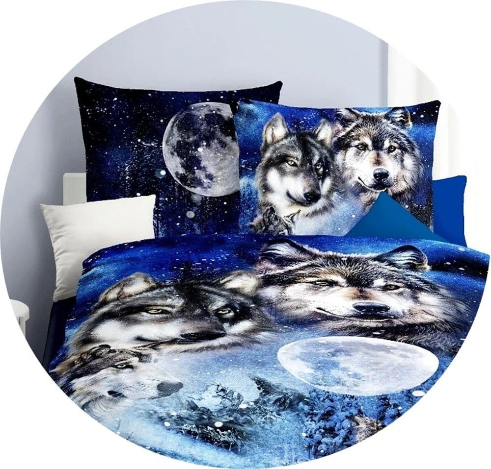 JACK Bettwäsche Mako-Satin 135x200cm Wolf-Motiv Blau - Bild 3