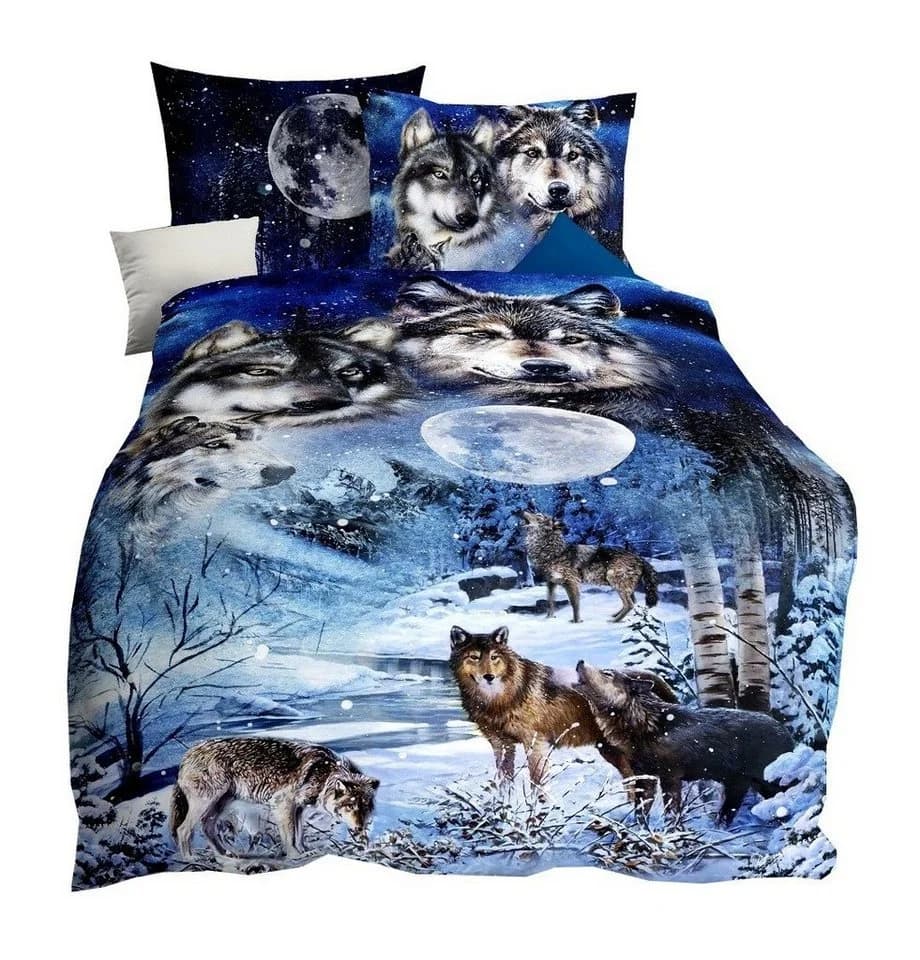 JACK Bettwäsche Mako-Satin 135x200cm Wolf-Motiv Blau - Bild 5