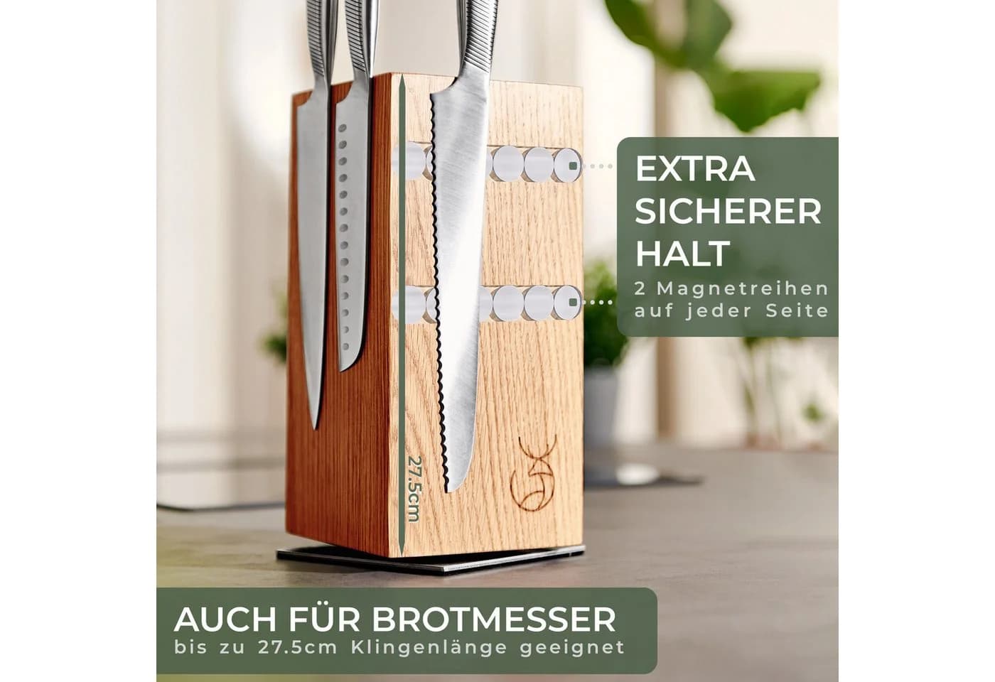 Waldwerk Magnet-Messerblock drehbar aus massivem Eichenholz - Bild 3
