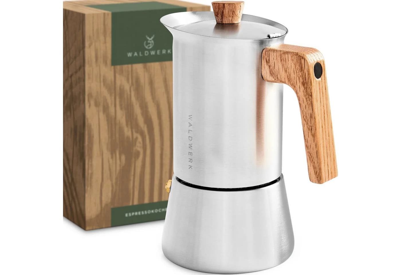 Waldwerk Espressokocher Edelstahl mit Eichenholzgriff für alle Herdarten - Bild 2