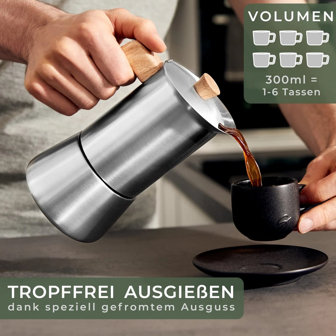 Waldwerk Espressokocher Edelstahl mit Eichenholzgriff für alle Herdarten - Bild 4