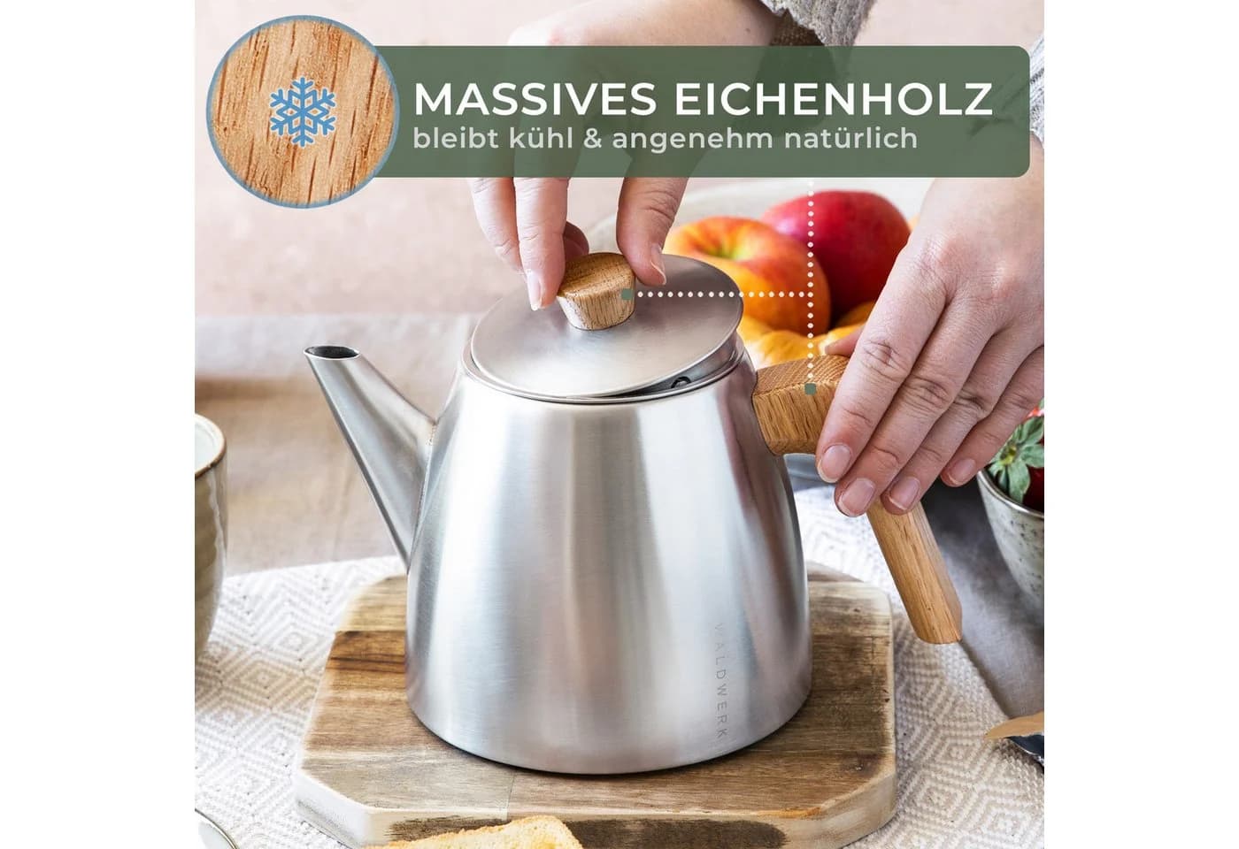 Waldwerk Teekanne 1l Doppelwandig Edelstahl Eichenholz Sieb - Bild 3