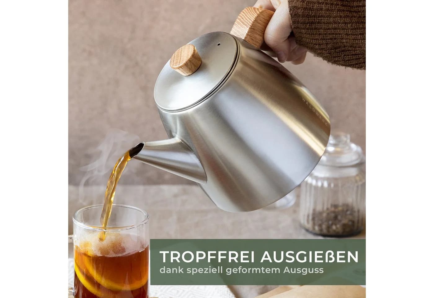 Waldwerk Teekanne 1l Doppelwandig Edelstahl Eichenholz Sieb - Bild 4