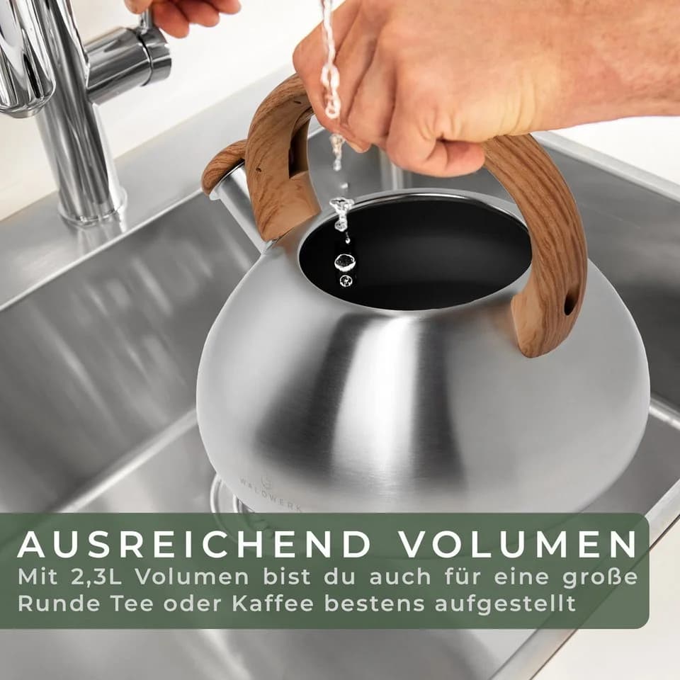 Waldwerk Wasserkessel 2,3L Edelstahl mit Pfeifton für Induktion & Gasherd - Bild 3