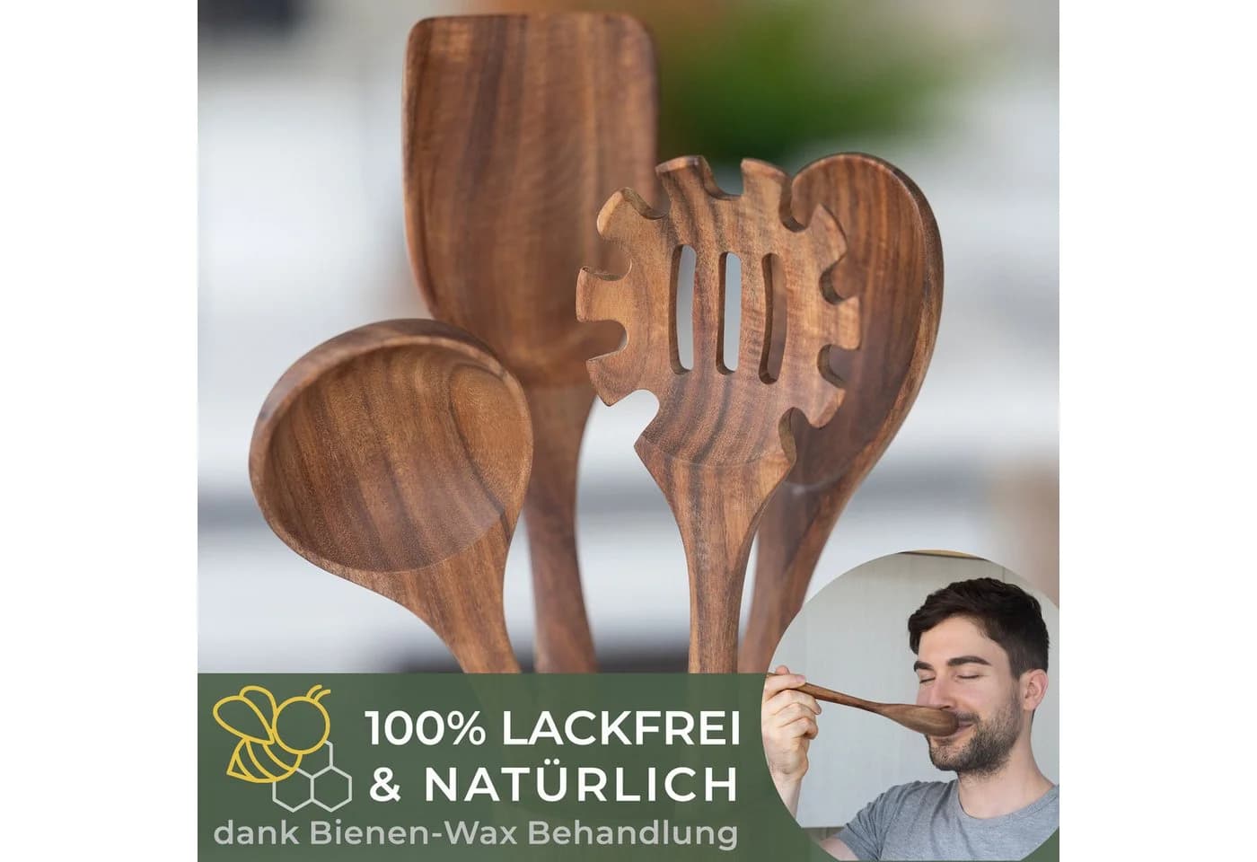 Waldwerk Kochbesteck-Set 8-tlg. Teakholz Beige