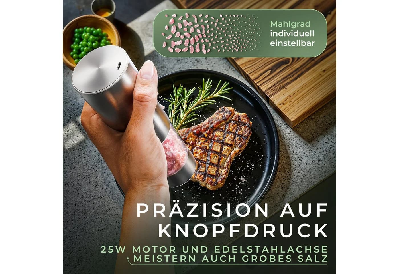 Waldwerk Elektrische Salz- und Pfeffermühle Set mit Akazienholz-Halterung - Bild 5