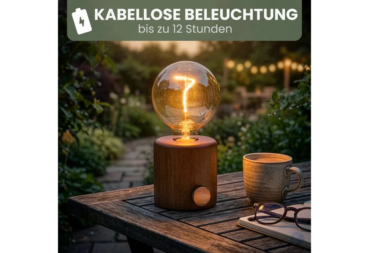 Waldwerk Nachttischlampe kabellos Eichenholz Metall dimmbar LED - Bild 4