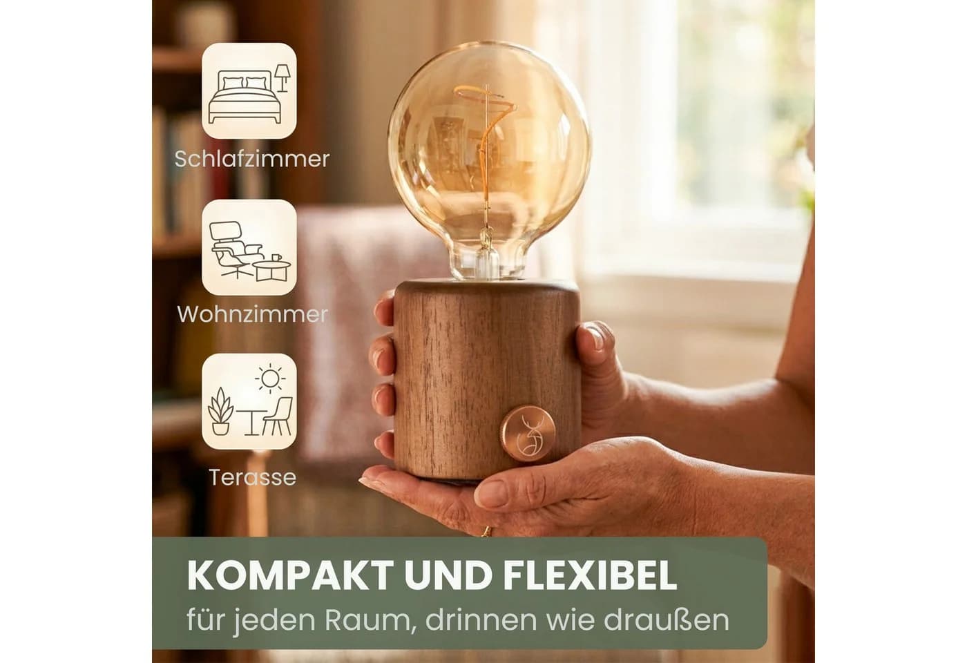 Waldwerk Nachttischlampe kabellos Eichenholz Metall dimmbar LED - Bild 5
