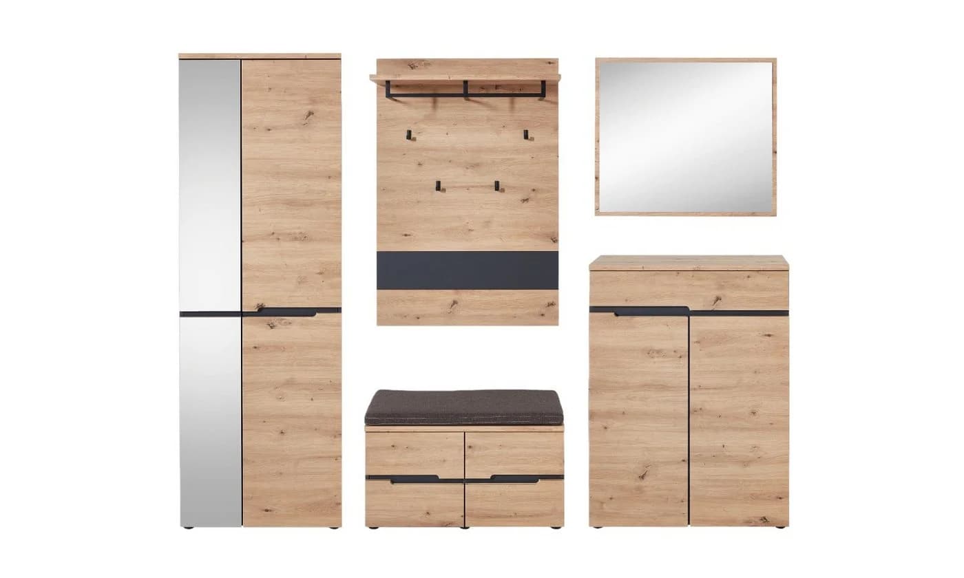 moebel-dich-auf Garderoben-Set MELBOURNE Komplettgarderobe Artisan Eiche Graphit