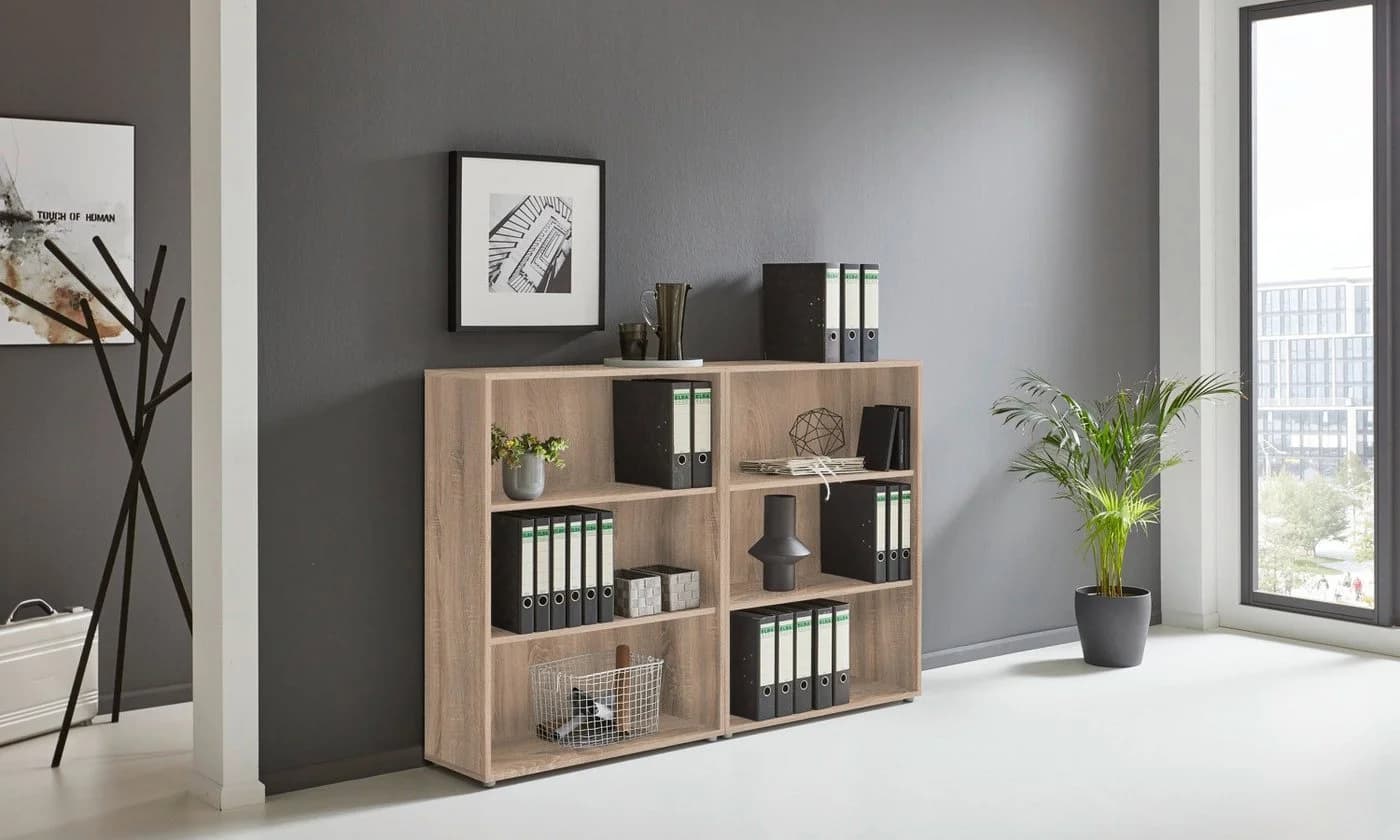 moebel-dich-auf Aktenregal TABOR 1 niedrig 2er-Set 6 Fächer Sonoma Eiche
