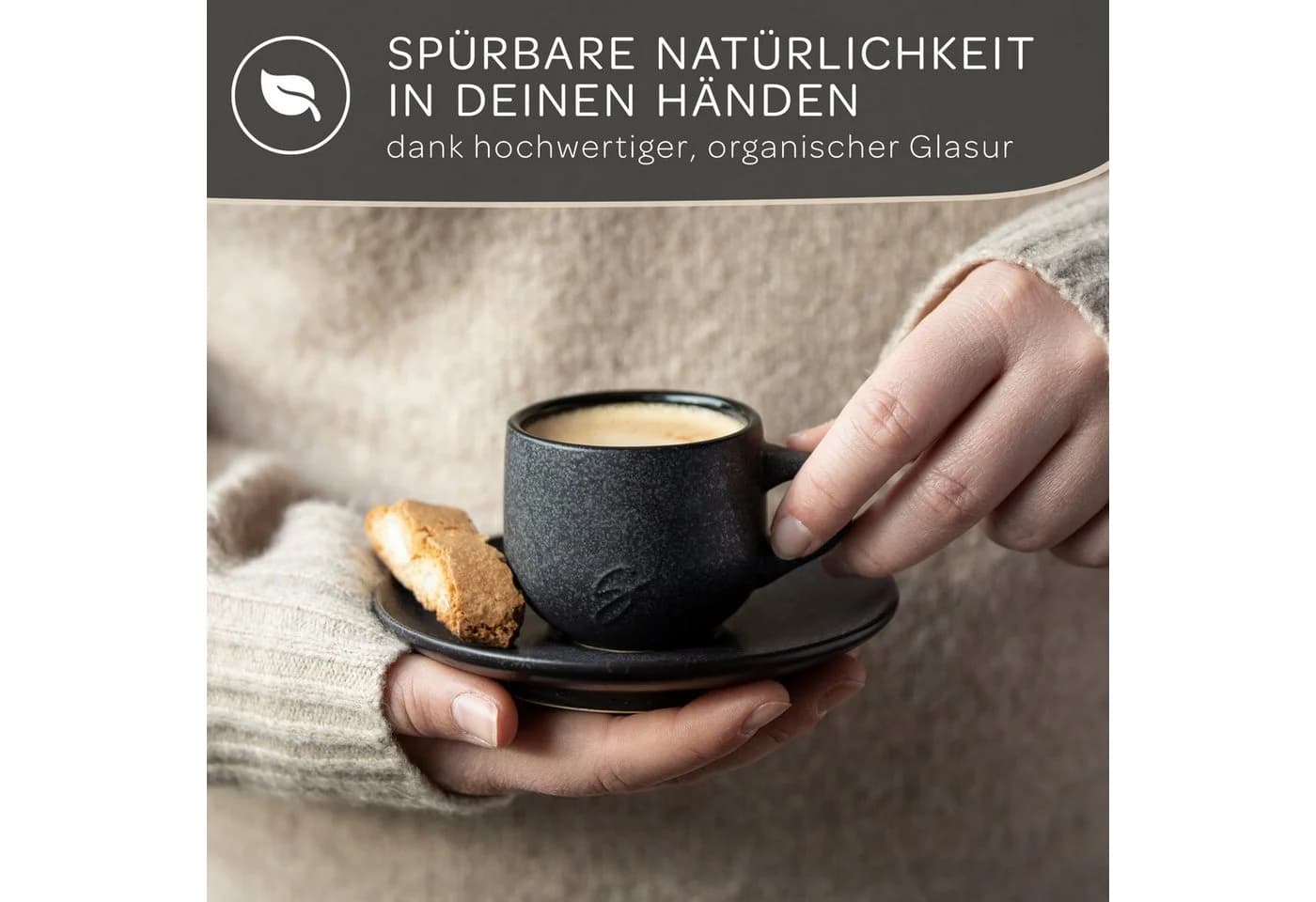 Steinzeit Espressotassen Set 6-tlg. Schwarz Keramik mit Untertassen - Bild 4
