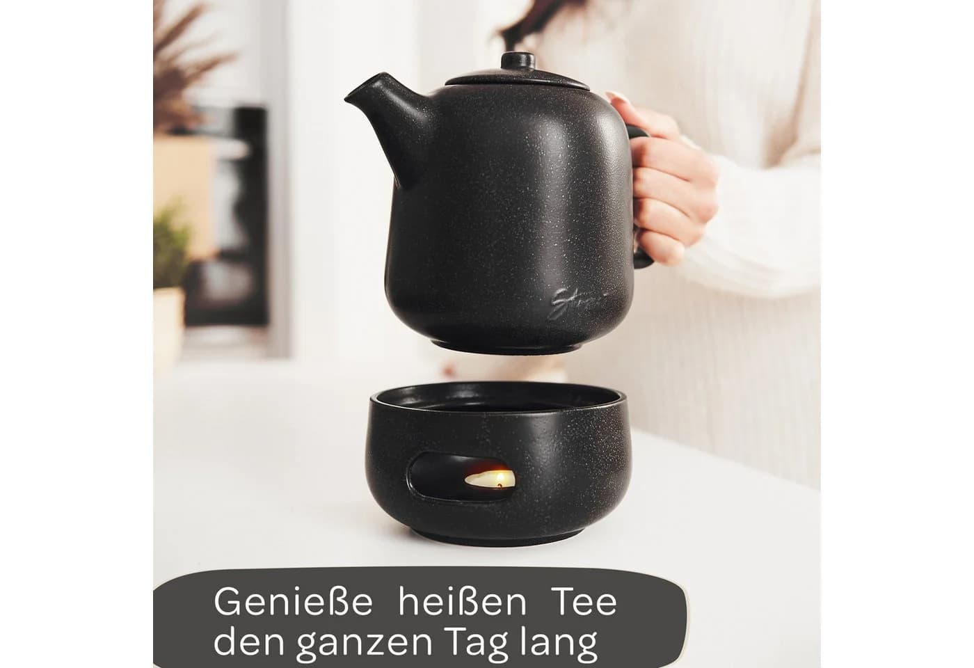 Steinzeit Teekanne 1,3L Schwarz mit Edelstahl-Siebeinsatz - Bild 3