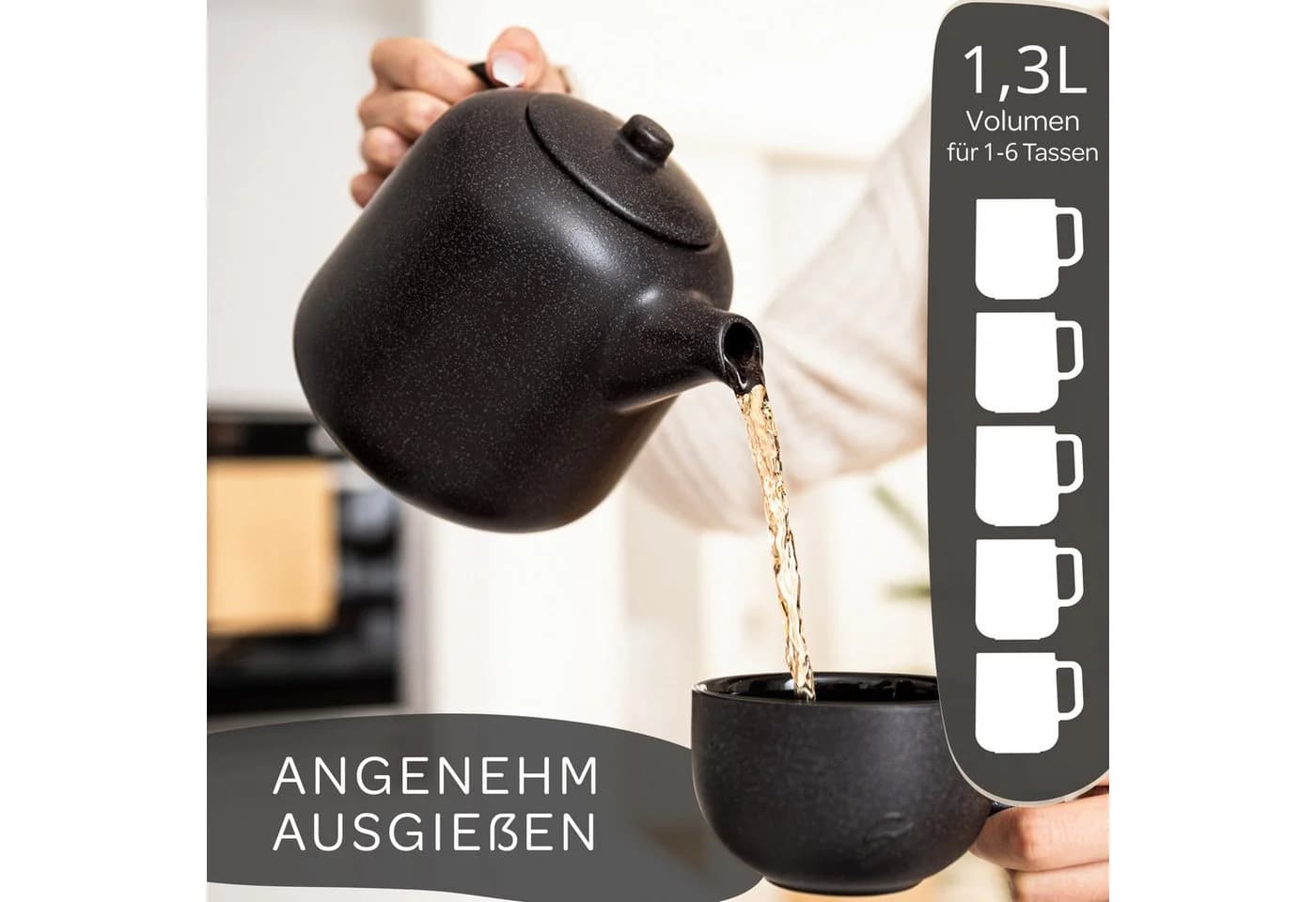 Steinzeit Teekanne 1,3L Schwarz mit Edelstahl-Siebeinsatz - Bild 4