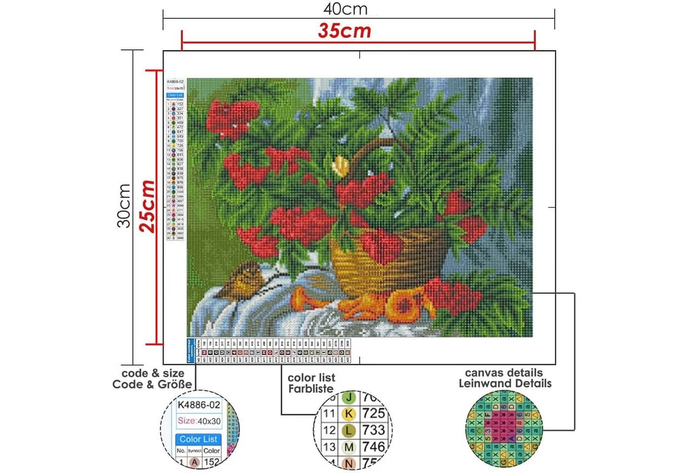 GOLDEN Kreativset Diamond Painting Zubehör Weihnachten Blumenkorb