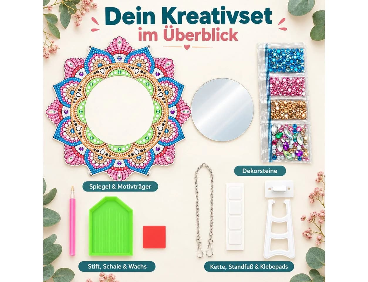 GOLDEN Kreativset Diamond Painting Spiegel Mandala mit Standfuß - Bild 3