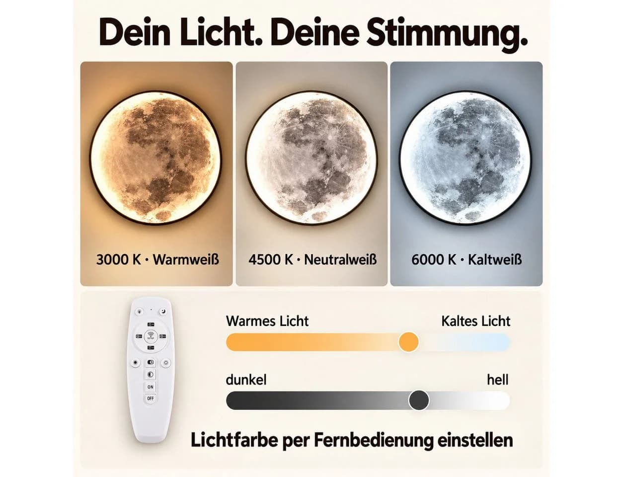 GOLDEN LED-Mondleuchte 60 cm Dimmbar Fernbedienung Gold - Bild 3
