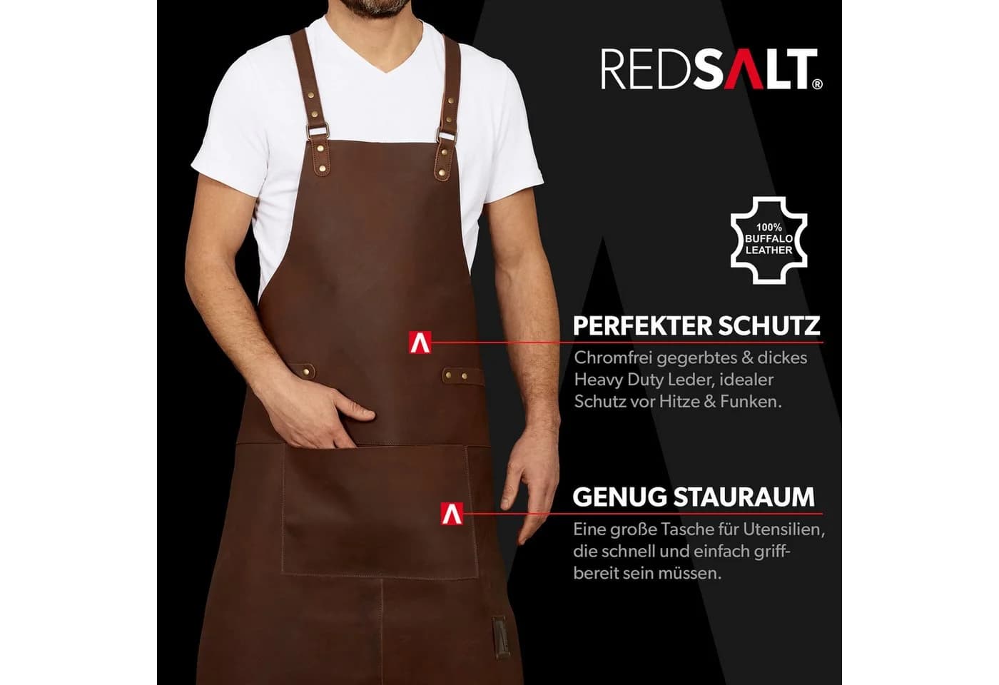 REDSALT® Premium Lederschürze Büffel Leder X-Back Braun
