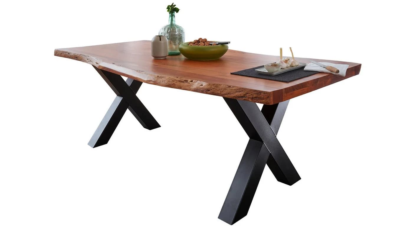 Massivart® Baumkantentisch TOMASO Akazie Massivholz Industrial Look