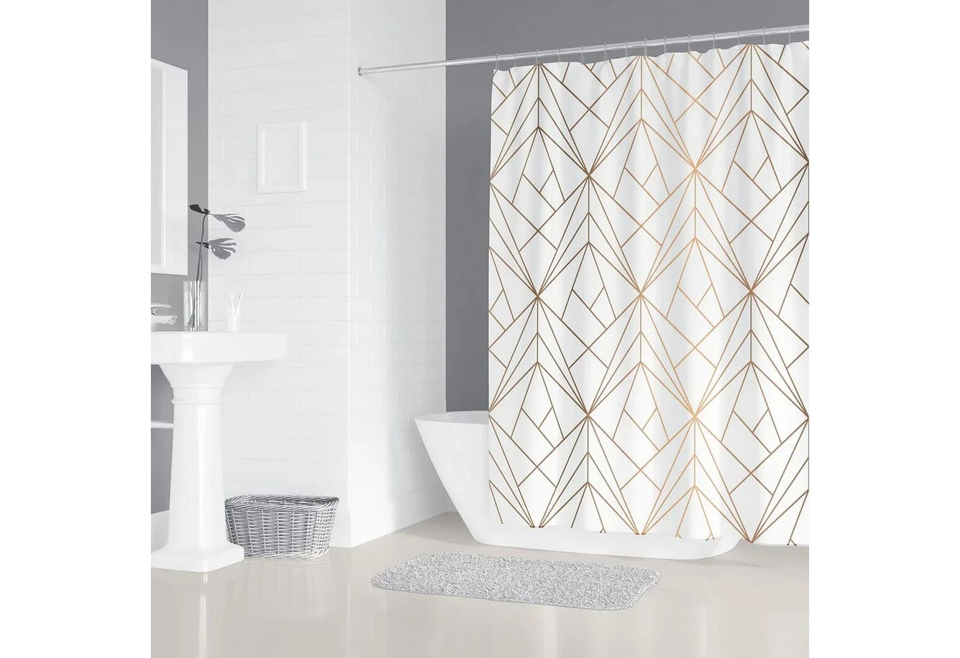 M&W DAS DESIGN Duschvorhang Gelb Geometrisch Anti-Schimmel - Bild 3
