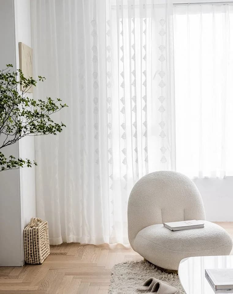 M&W DAS DESIGN Vorhang mit Ösen Grau/Weiß Blattmuster