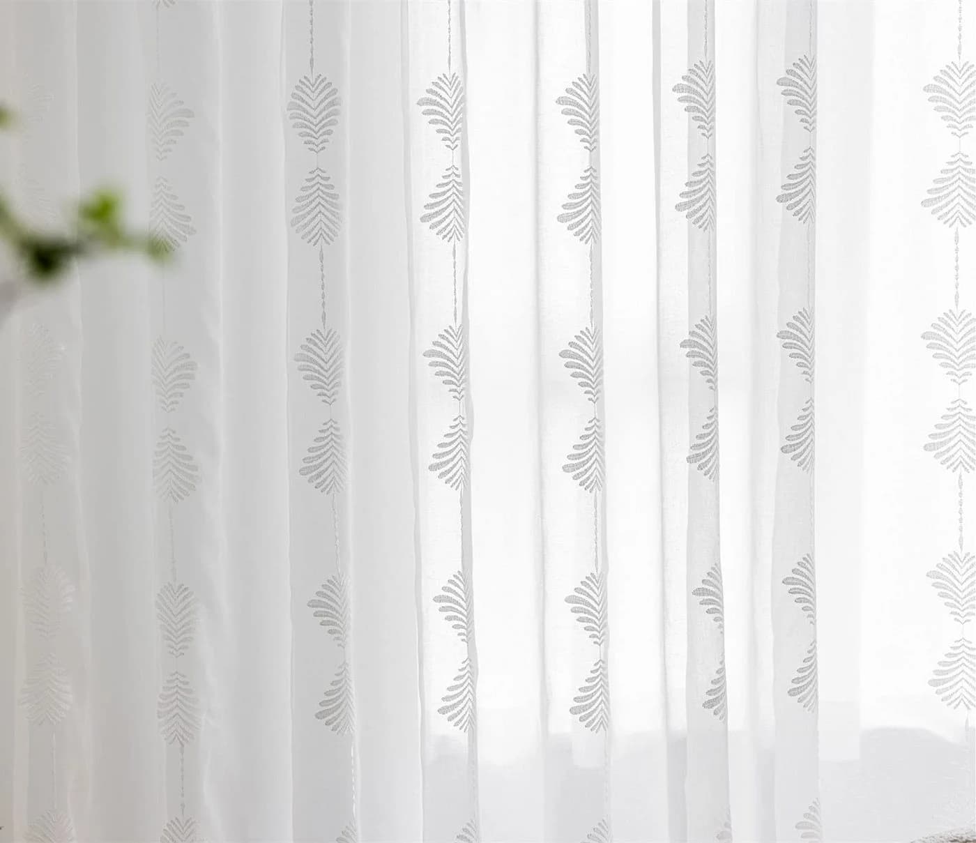 M&W DAS DESIGN Vorhang mit Ösen Grau/Weiß Blattmuster - Bild 5