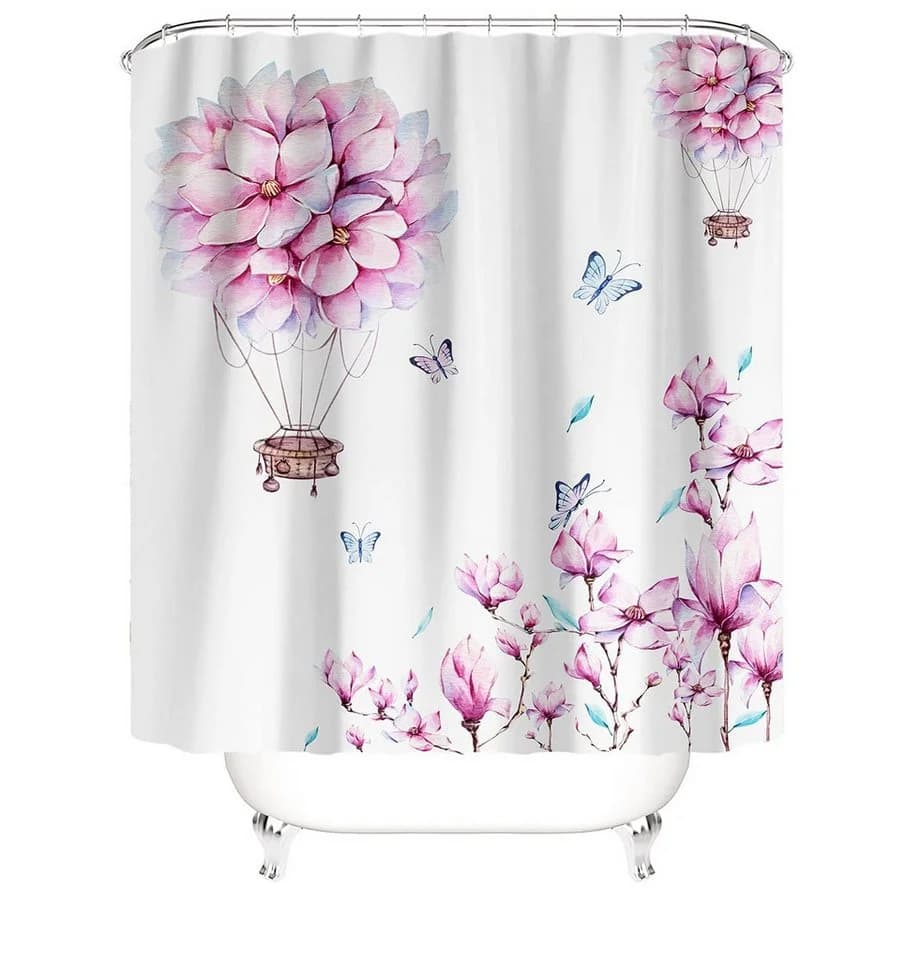 M&W DAS DESIGN Duschvorhang Kirschblüte Blumen- und Schmetterlingsmuster - Bild 2