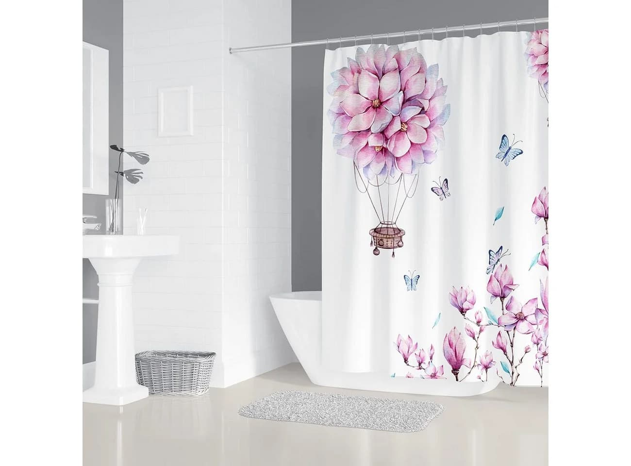 M&W DAS DESIGN Duschvorhang Kirschblüte Blumen- und Schmetterlingsmuster - Bild 3