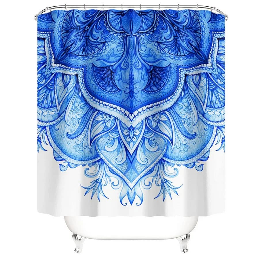 M&W DAS DESIGN Duschvorhang 180x200 cm Blaues Mandala-Muster