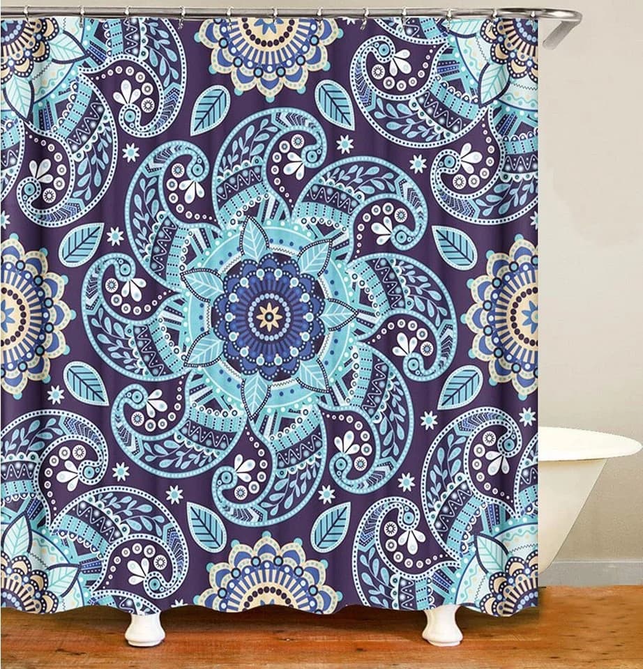 M&W DAS DESIGN Duschvorhang 180x200cm Lila Blau Gelb Paisley - Bild 2