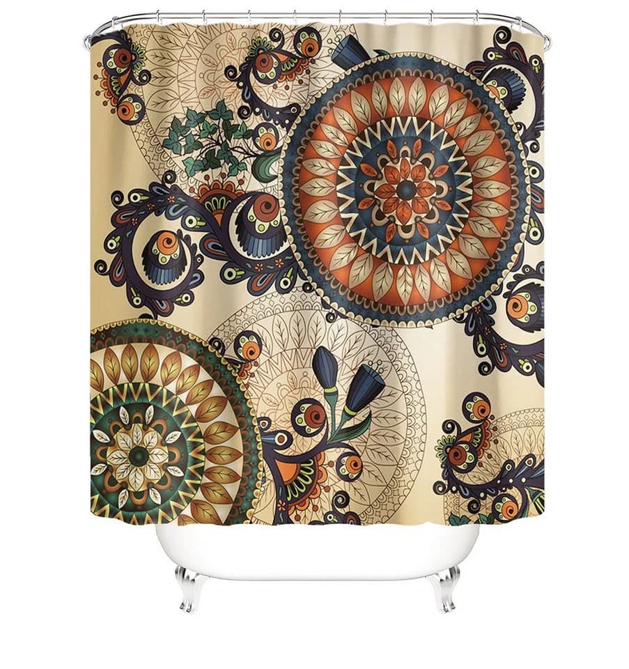 M&W DAS DESIGN Duschvorhang 180x200 Anti-Schimmel Waschbar Mandala-Muster