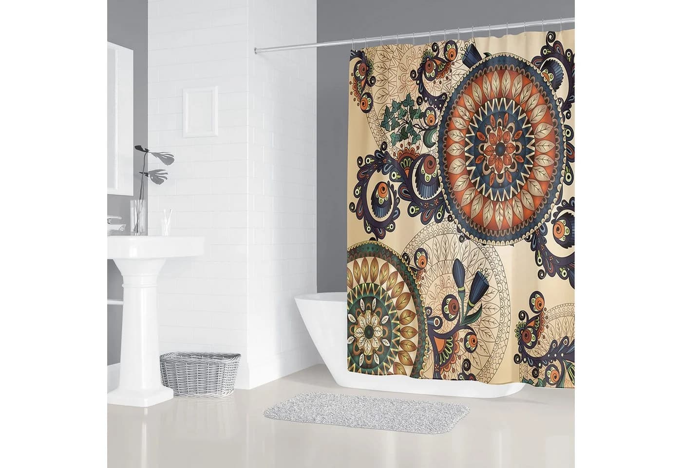 M&W DAS DESIGN Duschvorhang 180x200 Anti-Schimmel Waschbar Mandala-Muster - Bild 3