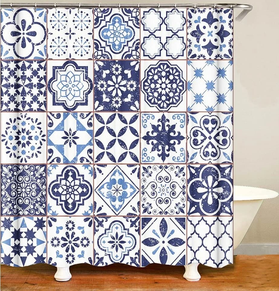 M&W DAS DESIGN Duschvorhang 180x200 cm Blau-Weiß