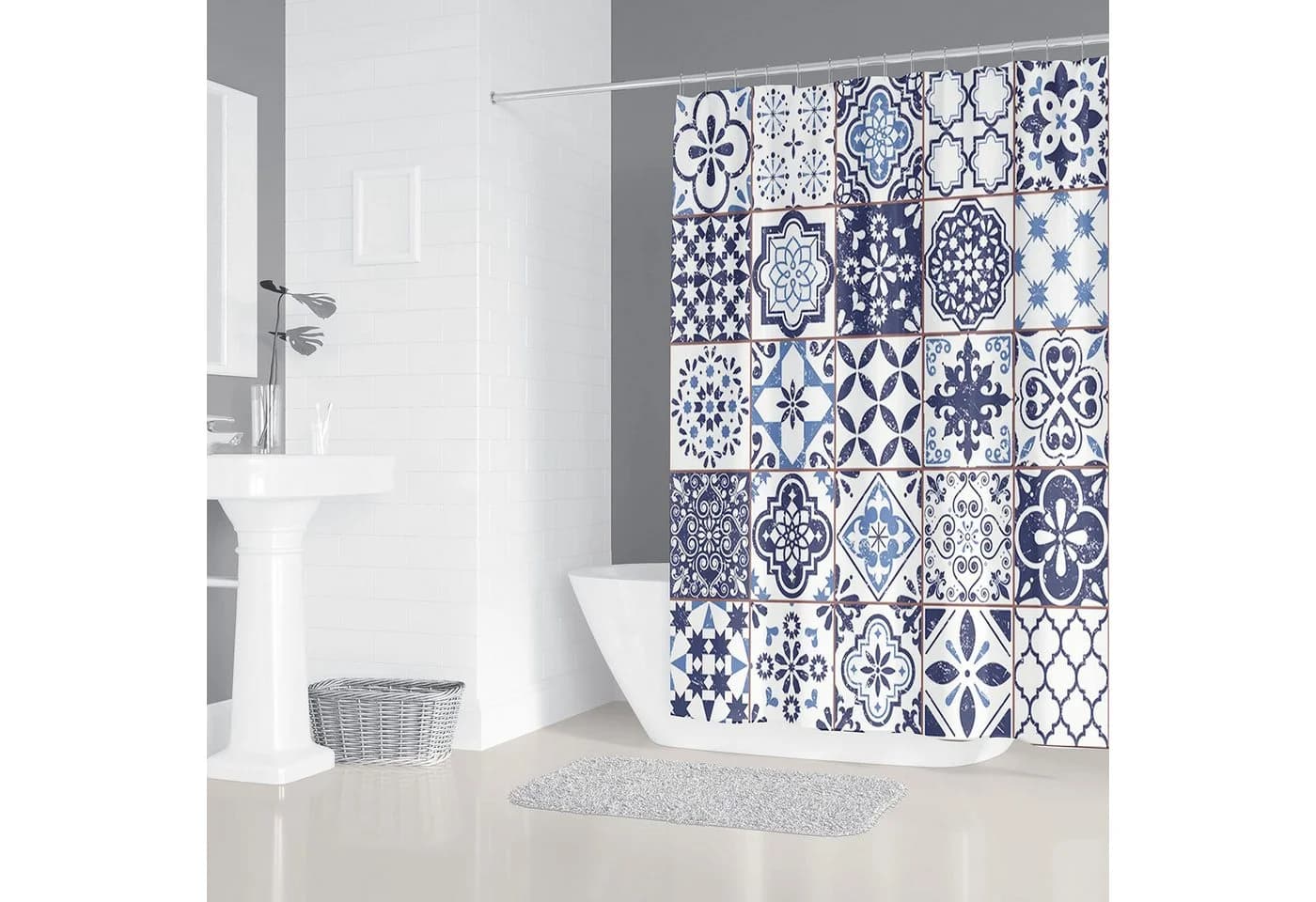 M&W DAS DESIGN Duschvorhang 180x200 cm Blau-Weiß - Bild 3