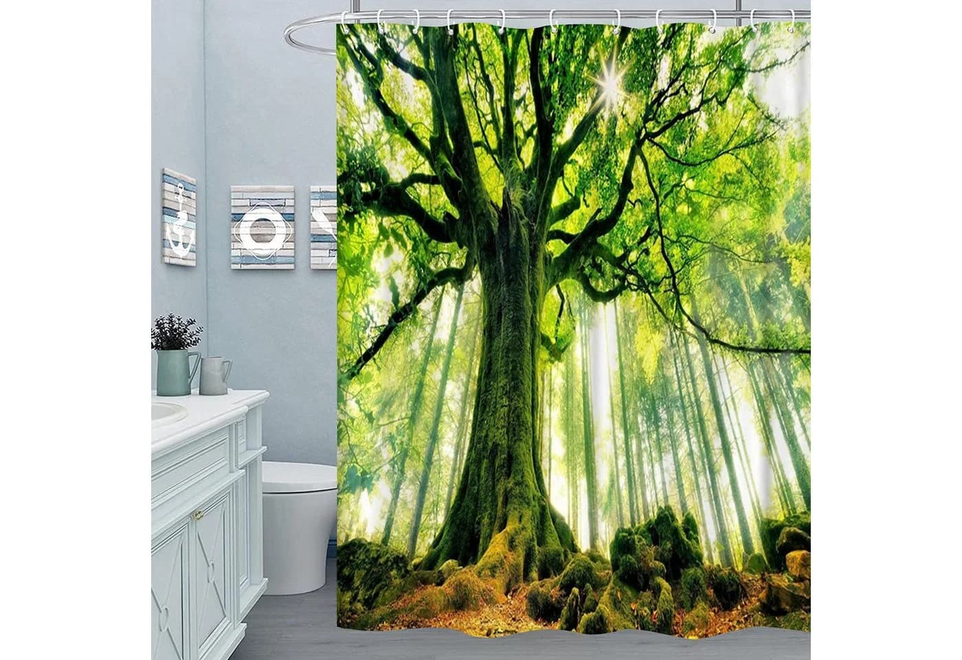 M&W DAS DESIGN Duschvorhang Grün Waldmotiv Wasserdicht - Bild 2