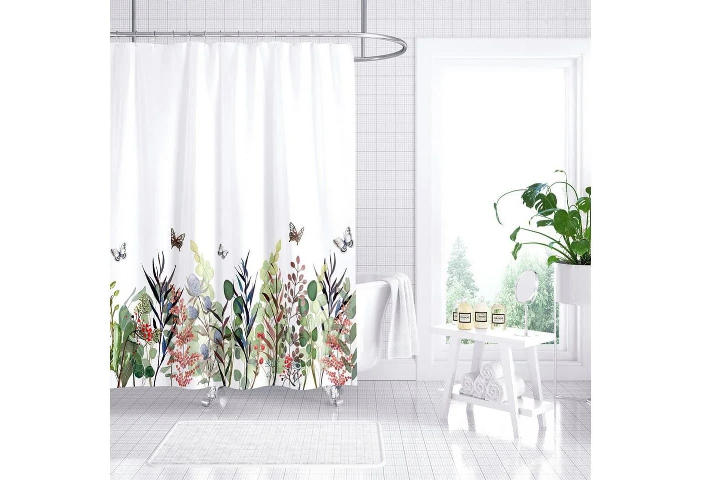 M&W DAS DESIGN Duschvorhang Bunt Garten Pflanzen Flora Textil 120 cm