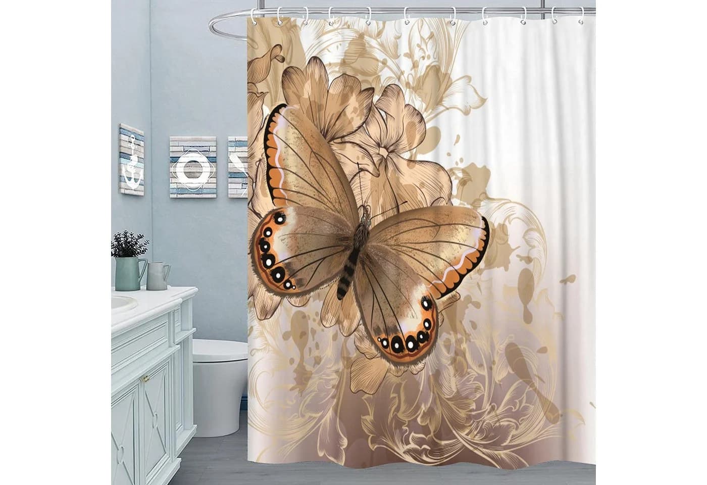 M&W DAS DESIGN Duschvorhang 180x200 Gold Schmetterling - Bild 2