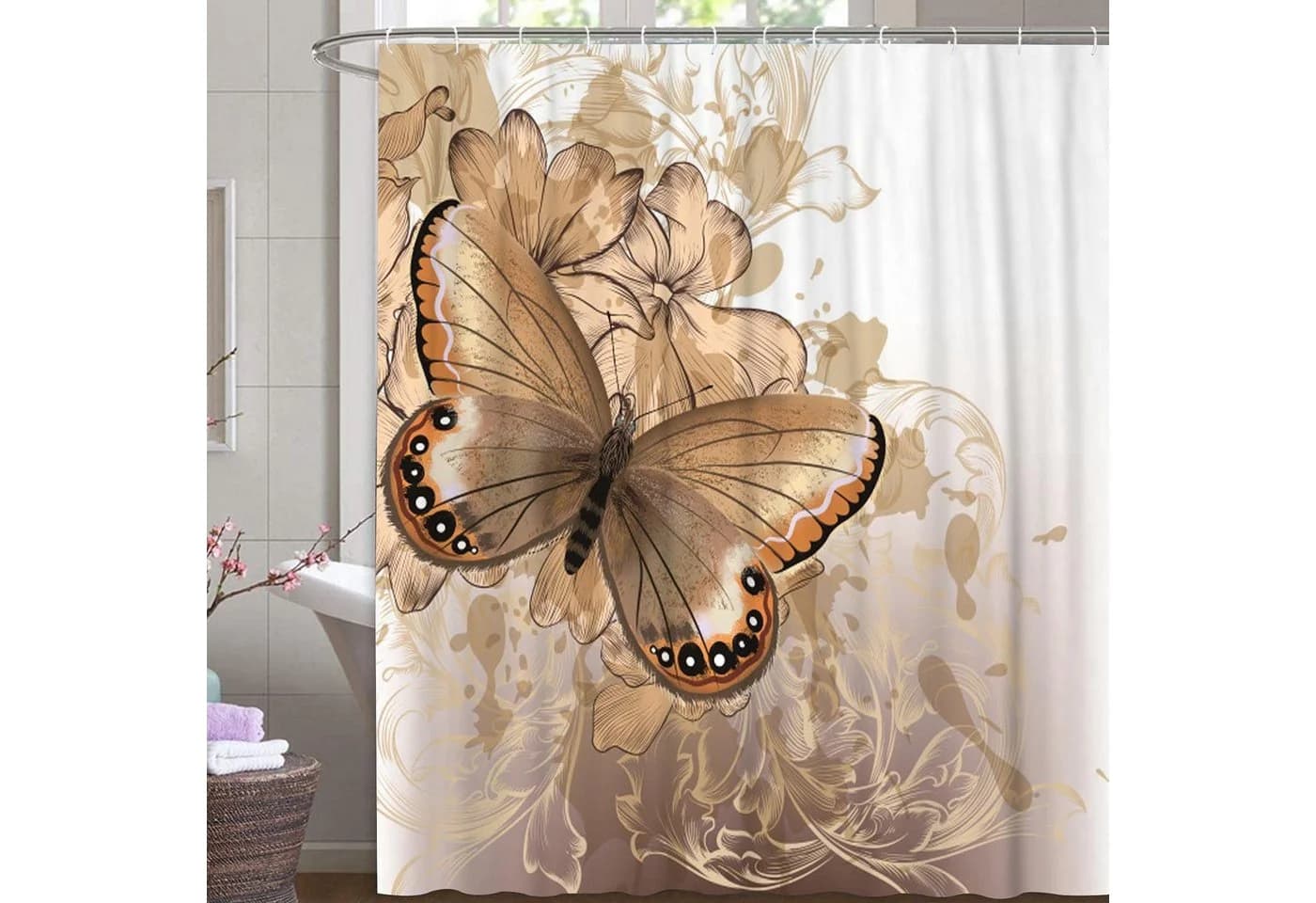 M&W DAS DESIGN Duschvorhang 180x200 Gold Schmetterling - Bild 3