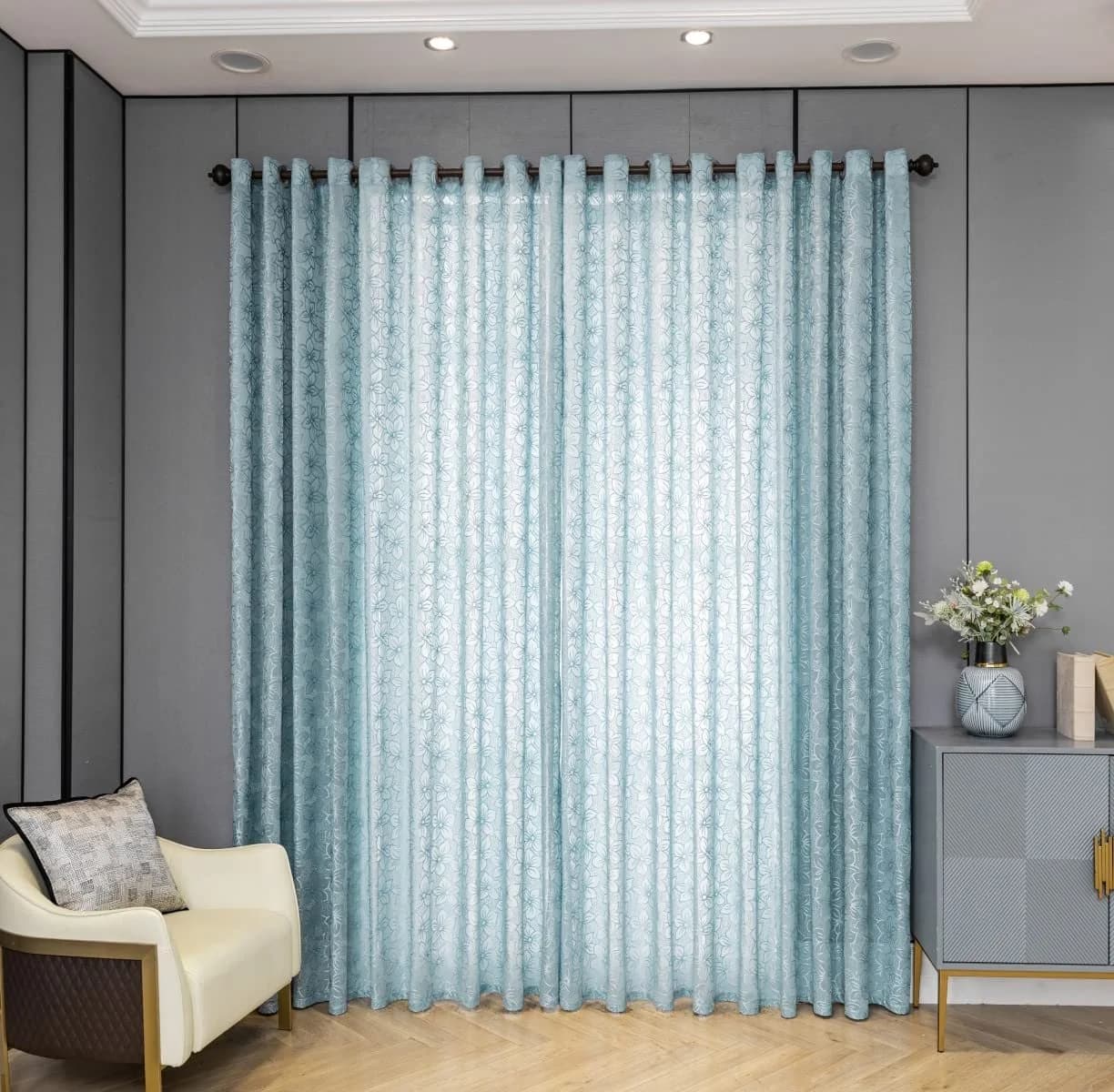 M&W DAS DESIGN Vorhang Mit Ösen Blumenmuster Hellblau - Bild 2