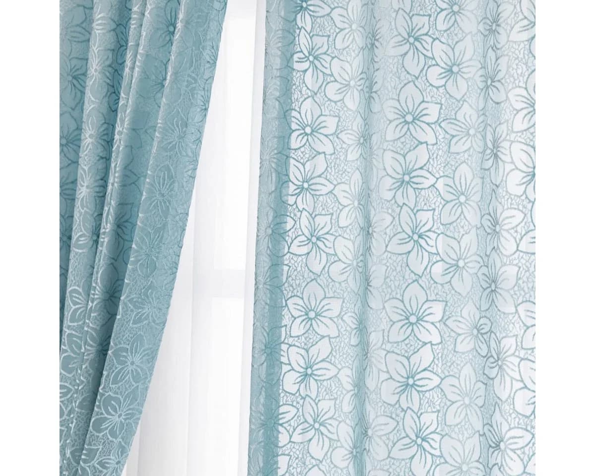 M&W DAS DESIGN Vorhang Mit Ösen Blumenmuster Hellblau - Bild 3