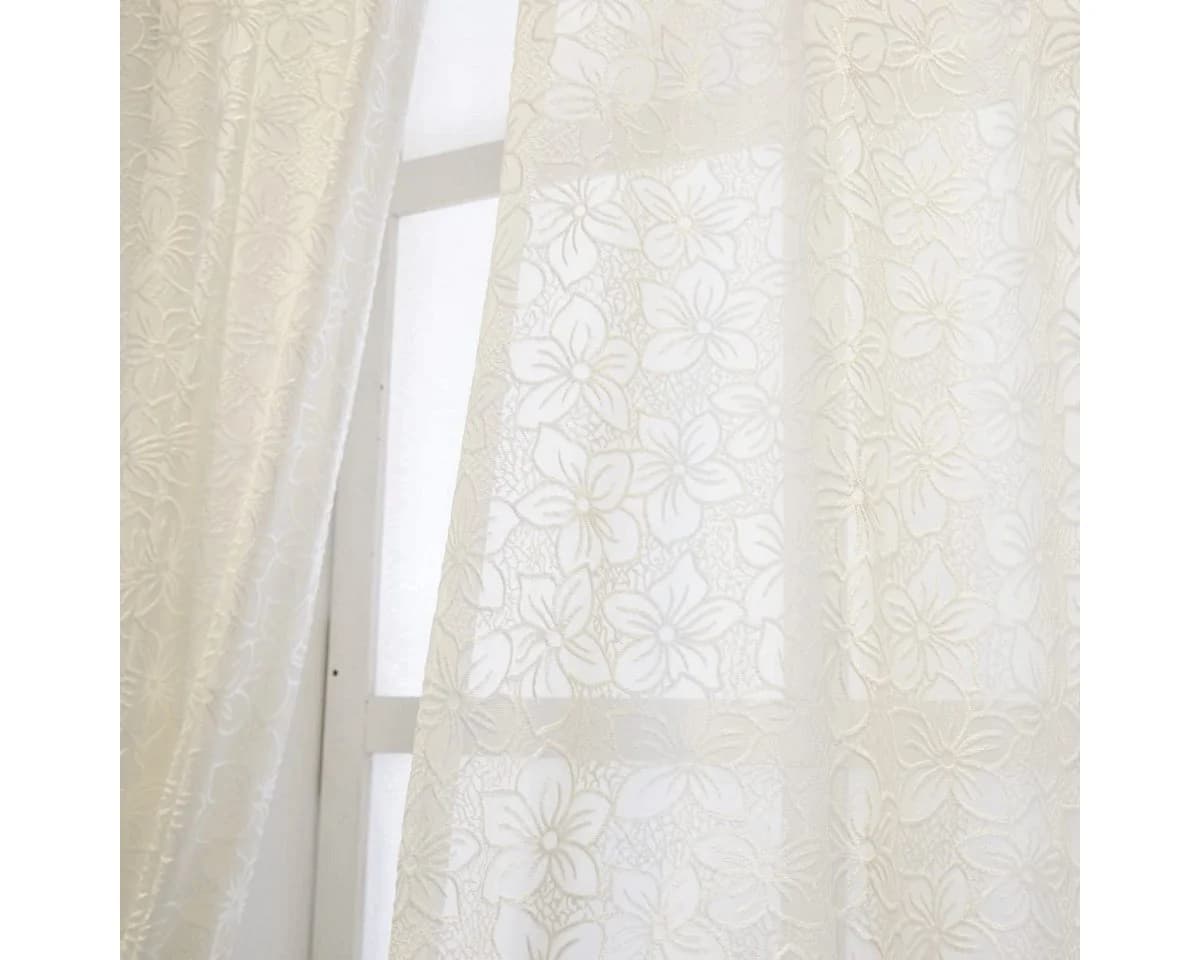 M&W DAS DESIGN Vorhang mit Ösen Blumenmuster Weiß