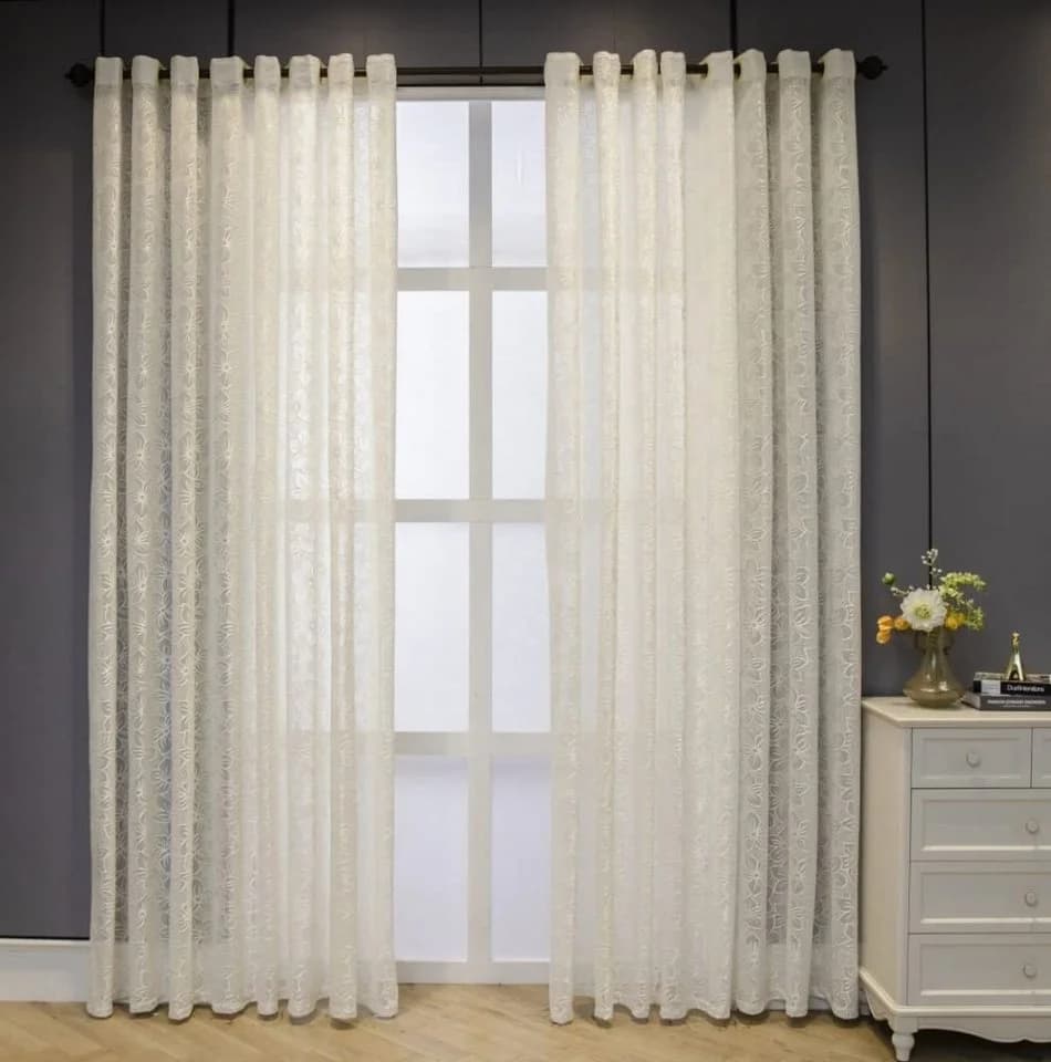 M&W DAS DESIGN Vorhang mit Ösen Blumenmuster Weiß - Bild 2