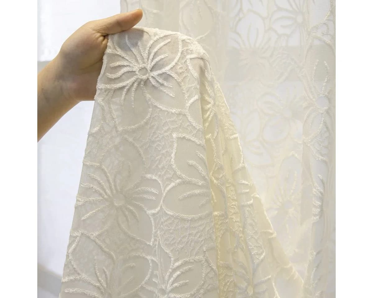 M&W DAS DESIGN Vorhang mit Ösen Blumenmuster Weiß - Bild 3