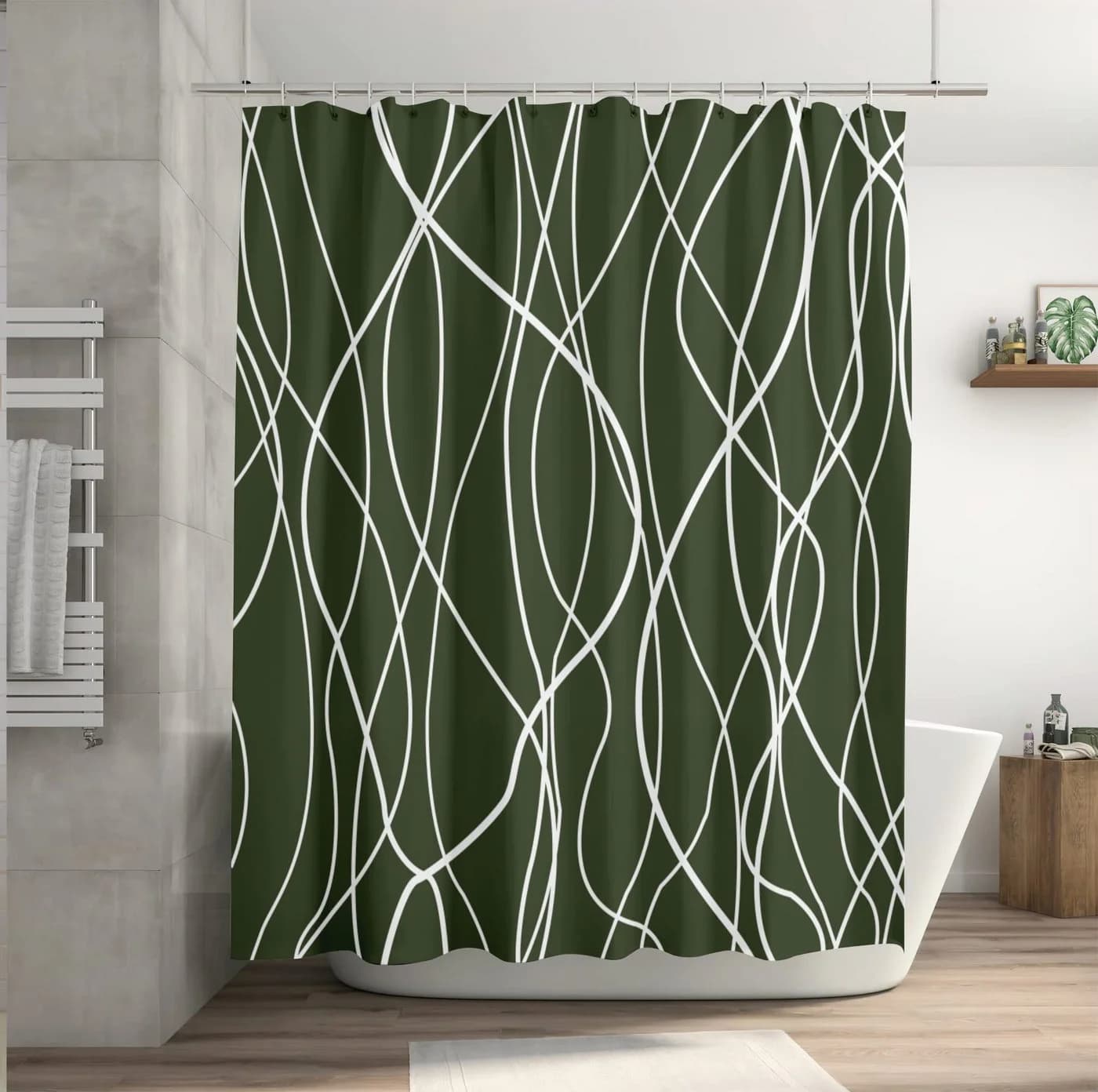 M&W DAS DESIGN Duschvorhang Vertikale Wellenlinien Dunkelgrün