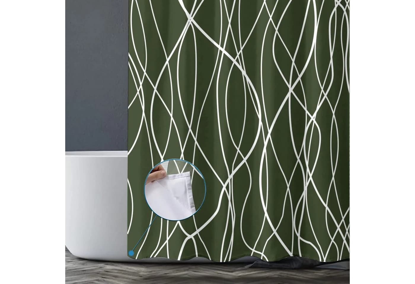 M&W DAS DESIGN Duschvorhang Vertikale Wellenlinien Dunkelgrün - Bild 3