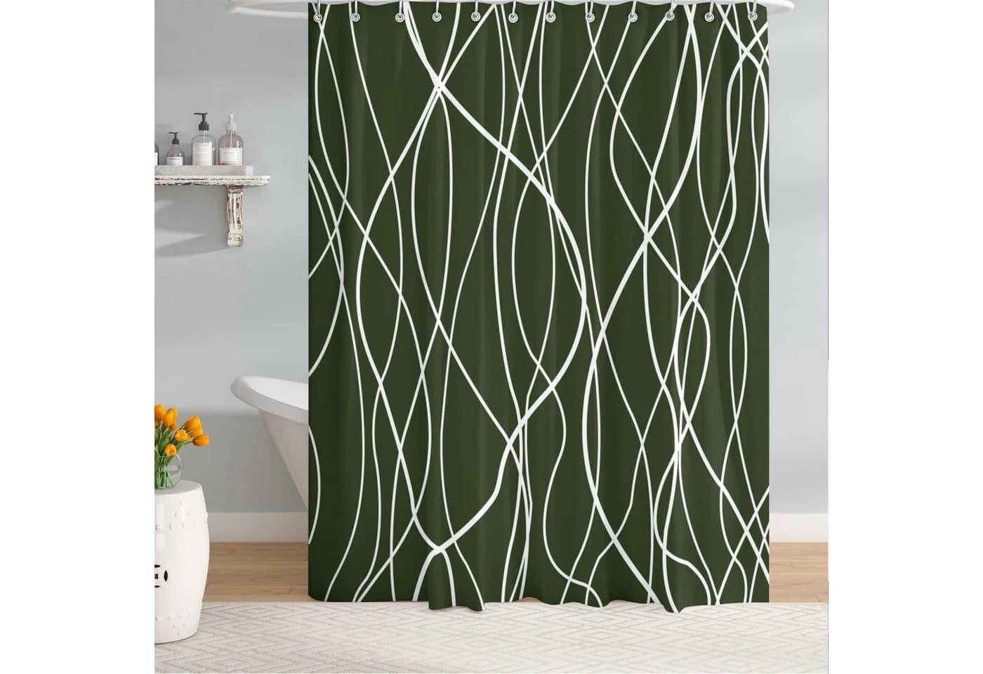M&W DAS DESIGN Duschvorhang Vertikale Wellenlinien Dunkelgrün - Bild 4