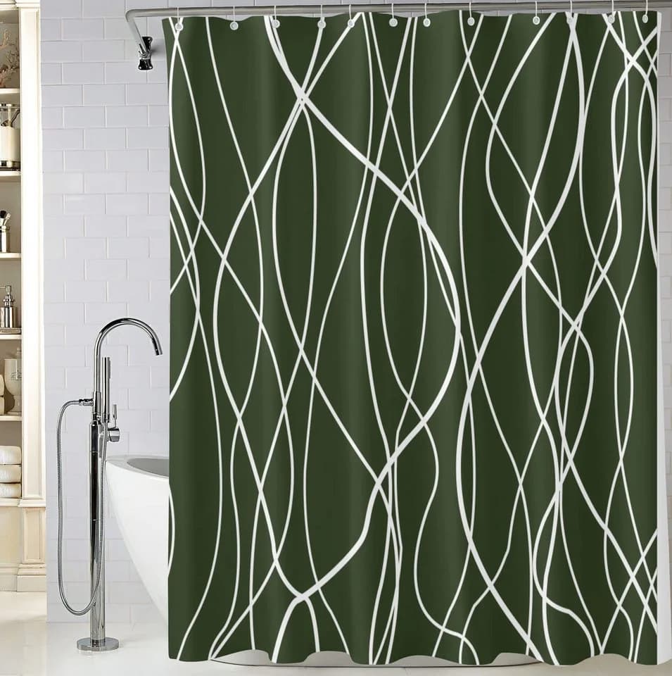 M&W DAS DESIGN Duschvorhang Vertikale Wellenlinien Dunkelgrün - Bild 5